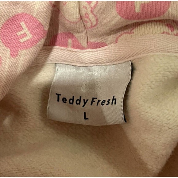 Teddy Fresh Sweatshirt Hoodie Pink All Over Print Argyle Pink Size Large - Picture 6 of 6